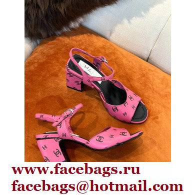 chanel heel 3.5cm Printed Lambskin pink  &  Black sandals G38974 2022